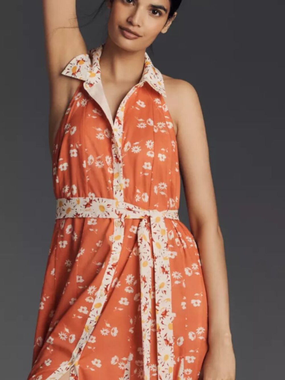 Maeve Halter Open-Back Godet Midi Shirt Dress, Size SP (Petite)